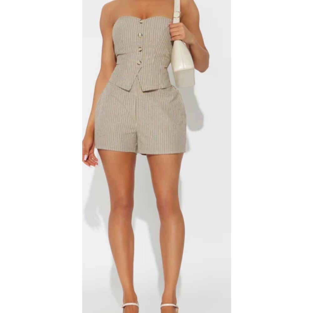 Sanica Striped Romper - Taupe/combo